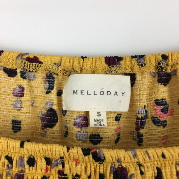 Melloday Mustard Ruffle Sleeve Scoop Neck Animal Print Sleeve Bohemian Blouse M - Picture 5 of 8